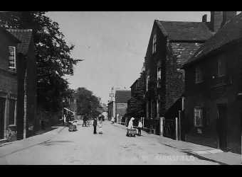 Principal St East c1908 lady on right wheeling crate of bottles- HICKTONS & Co Nottingham bottle maker